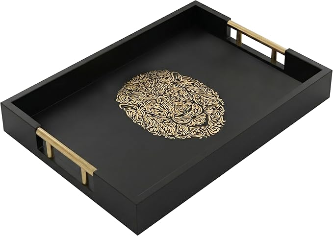 Modern Serving Tray with Lion Design, Ottoman Tray, Tea and Coffee Table Platter, Jewelry Bathroom Organizer, Gift, Gloss Finish