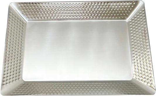 Stainless Steel Rectangular Serving Tray,Multipurpose Hammered Silver Large Decorative Platters,Organizer Tray for Kitchen Or Bathroom