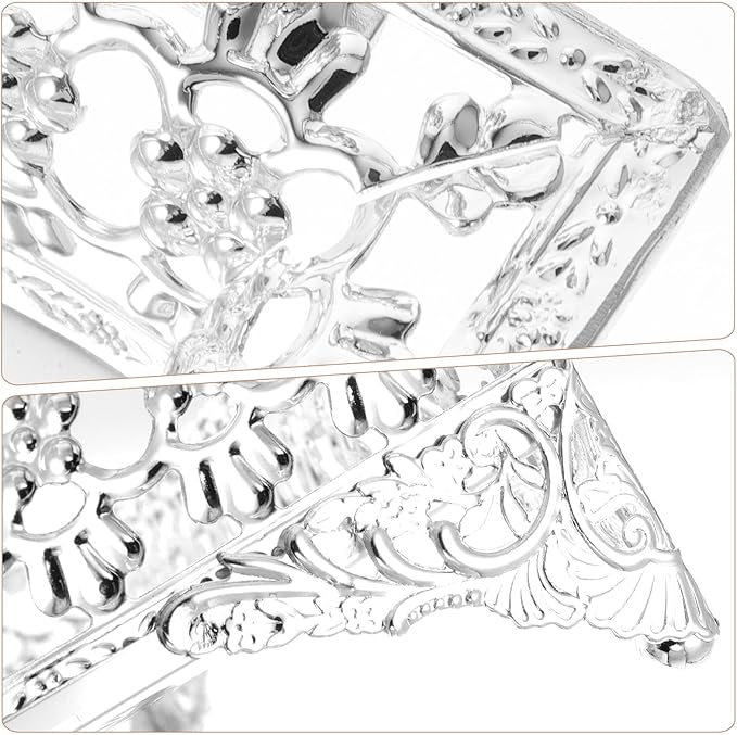 Luxshiny Silver Metal Fruit Tray with Glass Base, Nordic Style Beaded Handle Decorative Snack and Dessert Serving Plate for Home, Hotel, and Party Use