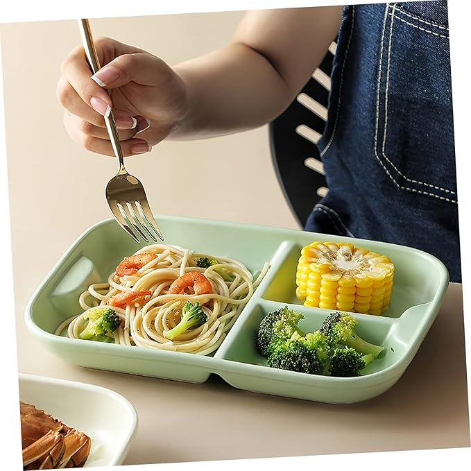 Healifty Ceramic Three-Grid Divided Serving Tray Nordic Style Long Rectangle Plate Creative Household Breakfast Dish for Boys and Girls Separated Food Platter for Appetizers and Snacks