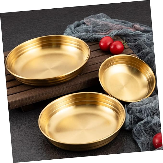 Zerodeko Flat Bottom Korean Style Seasoning Dish Gold Ribbed Design Appetizer Plate for Soy Sauce Dipping Sauces and Condiments Lightweight Small Serving Bowl for Chili Powder Mustard