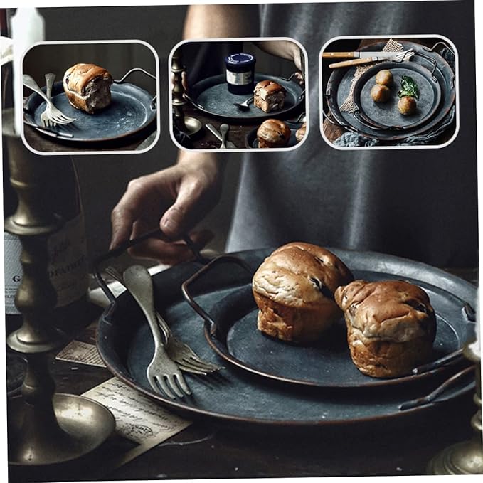 Alipis 1pc Retro Food Serving Tray Handle Silver Decorative Storage Platter for Home and Restaurant Multi-purpose Iron Tray for Snacks Desserts and Fruits
