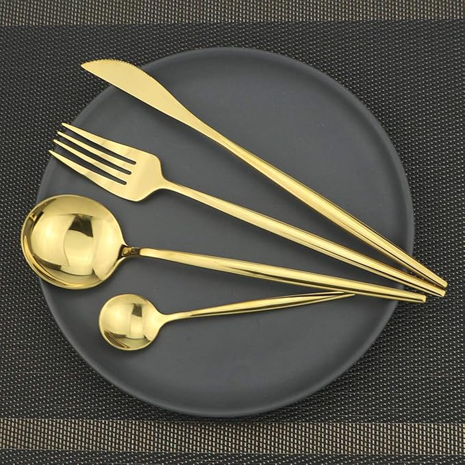 Gugrida 40-Piece Silverware Set 18/10 Stainless Steel Reusable Utensils Forks Spoons Knives Set, Mirror Polished Cutlery Flatware Set, Great for Family Gatherings & Daily Use (Service for 10, Gold)