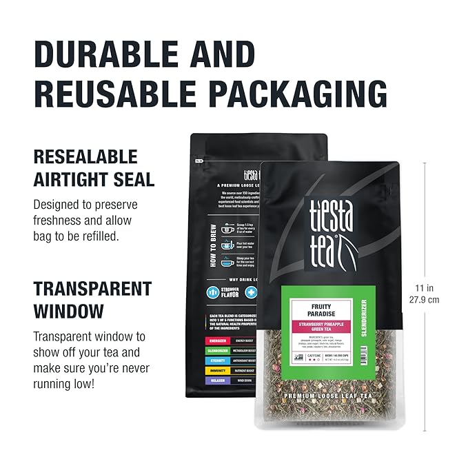 Tiesta Tea - Fruity Paradise, Loose Leaf, Strawberry Pineapple Green Tea, Premium Medium Caffeinated Green Blend, Make Hot or Iced & Brews Up to 200 Cups, 16oz Resealable Bulk Pouch
