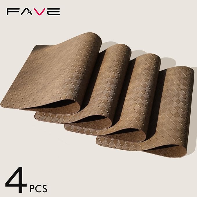 FAVE Faux Leather Place Mats Table Mats Set of 4 Heat Resistant Placemat for Kitchen Table Wipeable Placemats Fall Table Mats for Wedding, Banquet, Birthday, Party, Restaurant Decorations (Tan-4PCS)