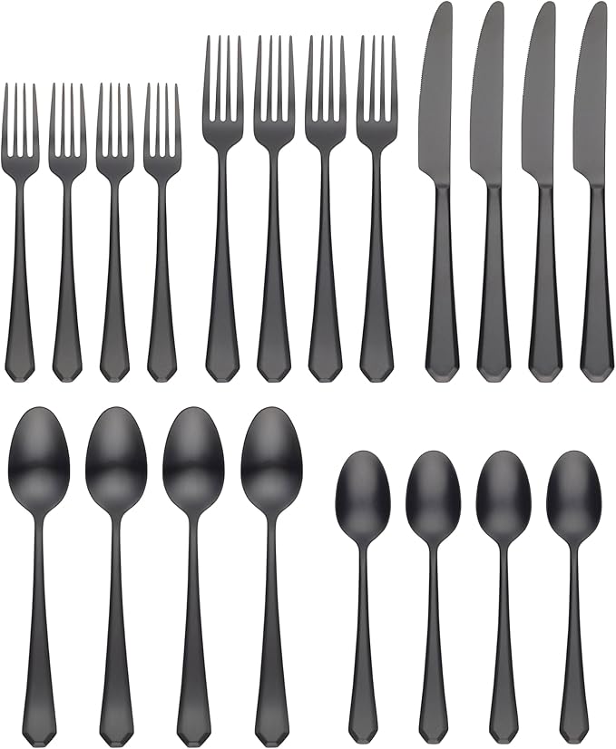 Cambridge 519820DS Geo Black Satin 20-Piece Flatware Set