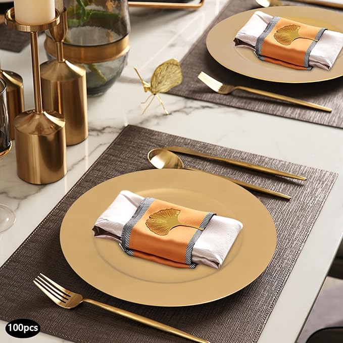 Gold Plastic Charger Plates Set of 100, 13” Reusable Party Chargers for Dinner Plates, Elegant Round Service Plate Chargers Bulk Decorative for Wedding, Catering Table Decor