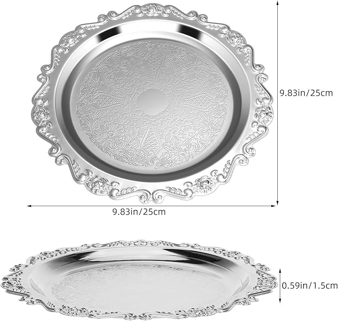 VOSAREA 2pcs Vintage Jewelry Serving Tray and Snack Dessert Plate, Decorative Metal Tray for Home Decor, Family Gatherings, Parties, Iron Jewelry Storage Dish