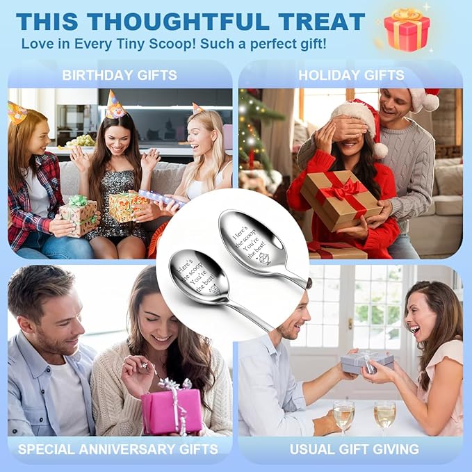 2 Pcs Ice Cream Spoon Motivational Gifts Dessert Spoons Stainless Steel Ice Cream Scoop Employee Appreciation Gifts For Women Men Coworkers Friends Female Here'S The Scoop You'Re The Best