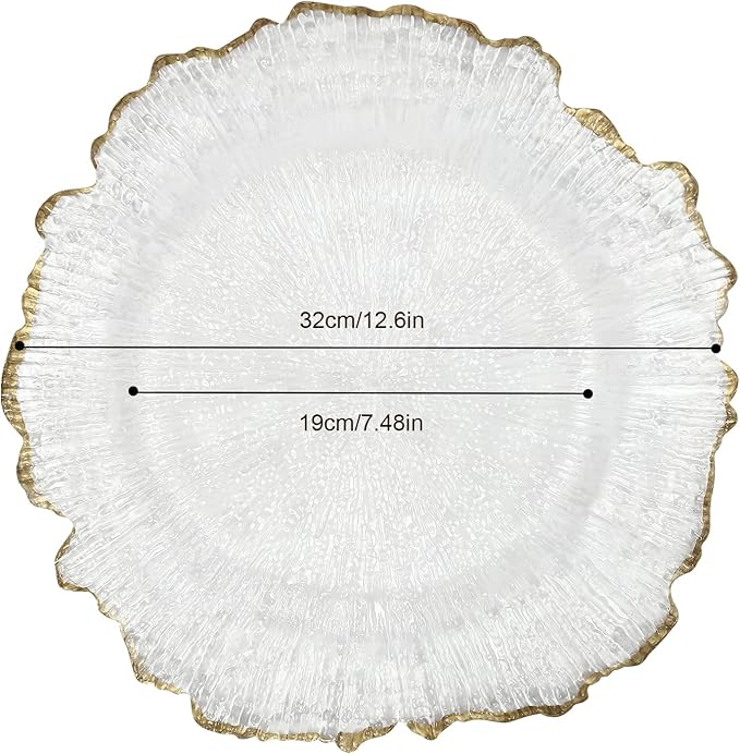 25 PCS Clear Charger Plates Bulk, 13 Inch Floral Reef Plastic Charger Dinner Plates Round Service Plates Decorative Chargers Bulk for Table Setting Wedding Party Event(Gold)