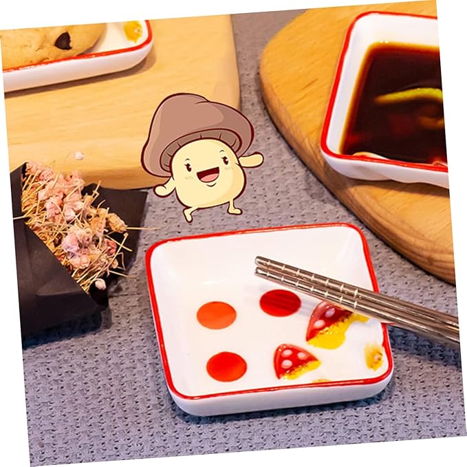 PRETYZOOM 2Pcs Mushroom Ceramic Dipping Bowls Japanese Style Seasoning Dish for Soy Sauce Condiments and Appetizers Kitchen Supply