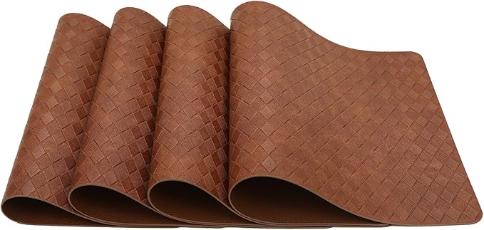 FAVE Faux Leather Placemats Set of 4 Oil-Proof Wipeable PU Placemats for Kitchen Dining Table,Restaurant,Coffee Shop (Walnut Brown-4PCS)