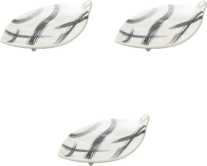 Set of 3 Sumi Luster Leaves Appetizer Plate, 8.9 x 5.3 x 2.0 inches (22.5 x 13.5 x 5 cm) | Deformed Plate (Medium) Setomonohonpo