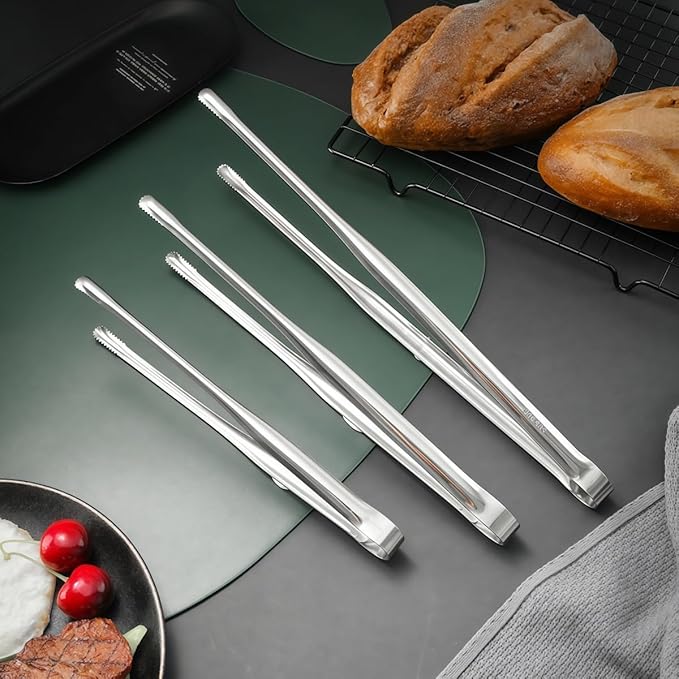 8 Pack Kitchen Tongs, Stainless Steel Serving Tongs with Non-Slip Tips for Cooking，Easily Control Kitchen Tweezer, Multi-Purpose Korean Tong for Baking, Food Plating, BBQ (12 Inch)