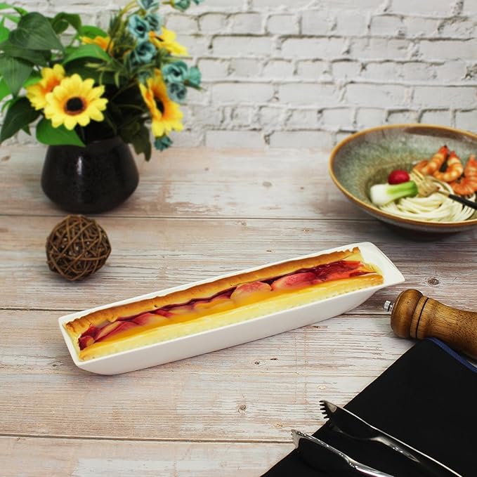 Ceramics Olive Plate Cheeses Plate, Olive Cookies Tray - Large, Chip Resistant, White Porcelain Olive Canoe, Dishwasher Safe, For Snacks, Appetizers 14 Inch