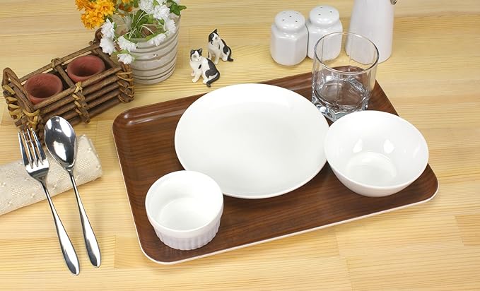 TATSU-Craft NR Non Slip Serving Tray with Faux Wood, Oak, Microwave Safe Plastic Tray, 13 x 9 Inches, Ideal for Cafeterias, Restaurants, Coffee Shops, Home, Fast Food, Snacks, Drinks, Office, More