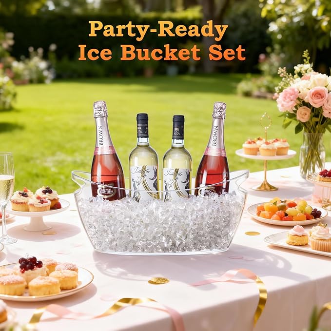 Ice Bucket for Parties, 2PCS Clear Acrylic Drink Buckets with Scoop & Metal Wine Bottle Opener, 5.5L Large Champagne Bucket Tub for Wine, Beer, Cocktail Bar & Mimosa Bar Supplies Cooler