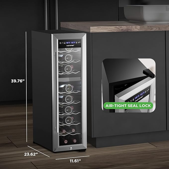 Nutrichef 24 Bottle Wine Fridge | Dual Zone Wine Chiller | Adjustable Temperature 41°F to 64°F | Ultra Quiet Operation | Wine Cooler For Home, & Office | Free Standing 39x11x23 IN (Black)