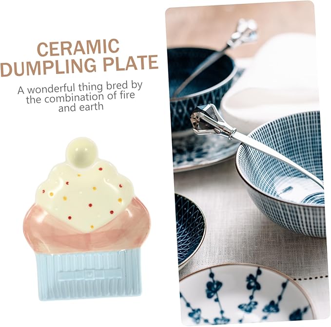 LIFKOME 1pc Ceramic Dumpling Plate Cake Shape Serving Tray Restaurant Salad Plate Easy Clean