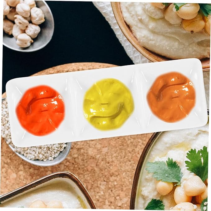 Alipis 4pcs Snack Plate Condiment Plate Ceramic Dipping Bowls Compartments for Sauce Vinegar Snacks Bbq Salad Dressings