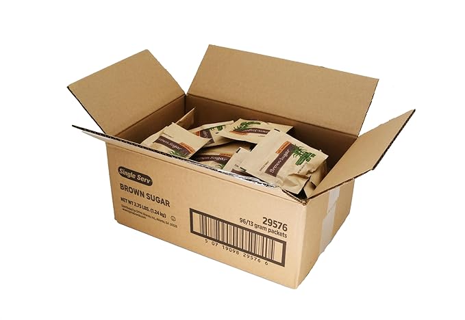 Single Serv All Natural Brown Sugar Packets - Delicious Brown Sugar, Easy To Open, Perfect for On-the-Go Sweetening and Baking - 13g Individual Servings. 96 Count