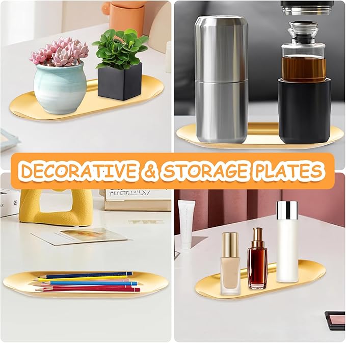 10PCS Stainless Steel Serving Tray Set Gold Platters for Serving Food Extra Small Metal Trays Decorative 7" Long Plate Oval Storage Trays Thickened Serving Dishes for Party Buffet Sushi Snack