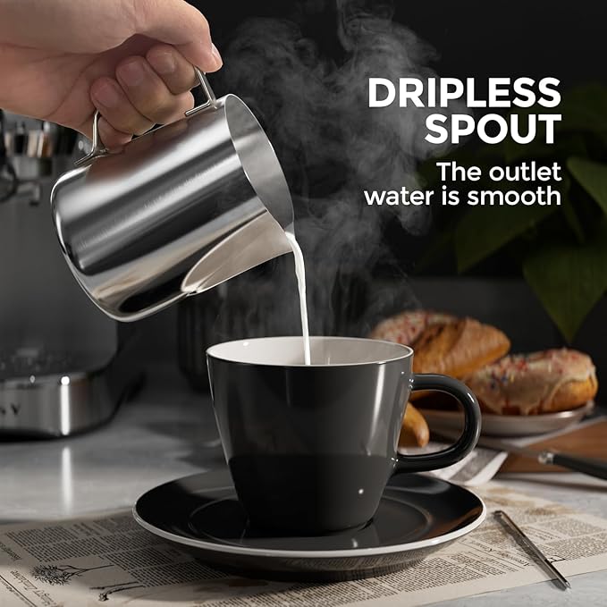 Milk Frothing Pitcher, 12 Oz/350 ML Milk Frother Steamer Cup Stainless Steel Espresso Cup with Decorating Pen