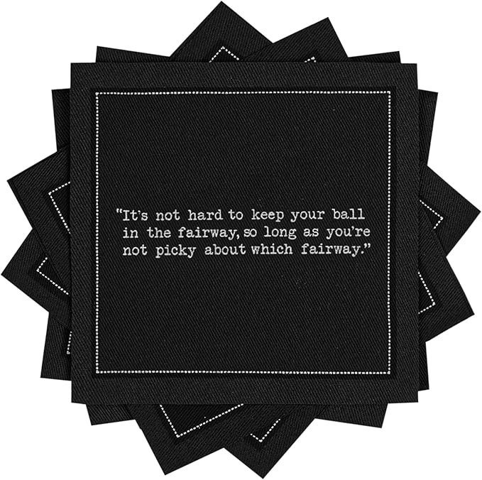 Five Star Funny Golf Humor Quotes | Black Cotton Cocktail Napkins | 50 Luxury Disposable Beverage Napkins with Witty Bar Quotes | Drink Napkins for Parties, Bars, Weddings & Game Nights