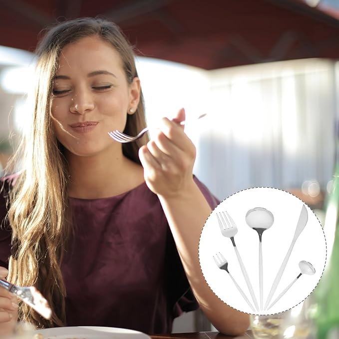 30pcs Stainless Steel Cutlery Set Silver Flatware Serving Utensils Steak Forks Spoons Knives Dinner Tableware for Home and Restaurant