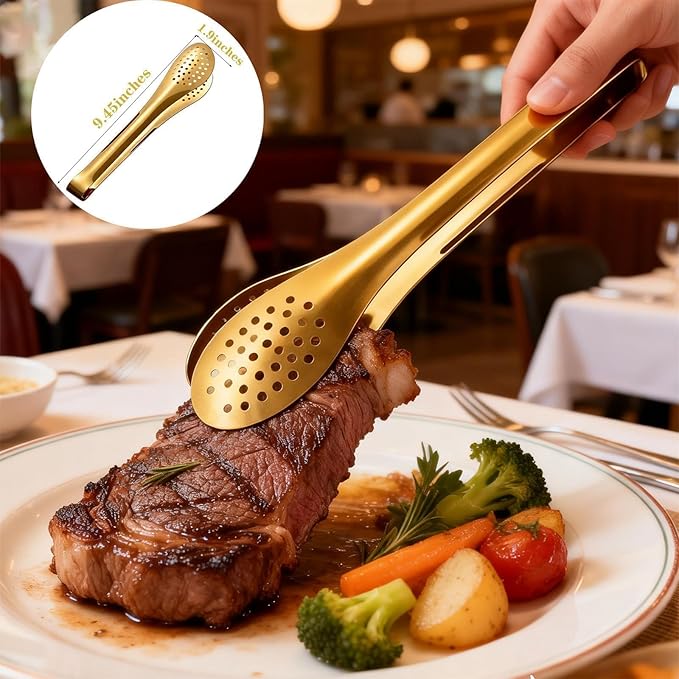 8 Pcs Stainless Steel Serving Utensil Large Spoons Forks Tongs, Ice Suger Tongs, Cake Server，Butter Knife for Hostess Buffet Catering Banquet Party，Gold