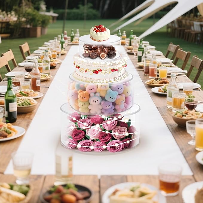 2Pcs Acrylic Cake Display Stand 6'' 10'' Round 2 Tier Clear Cylinder Cake Box for Wedding Birthday Party Decor (6 / 10 Inch)