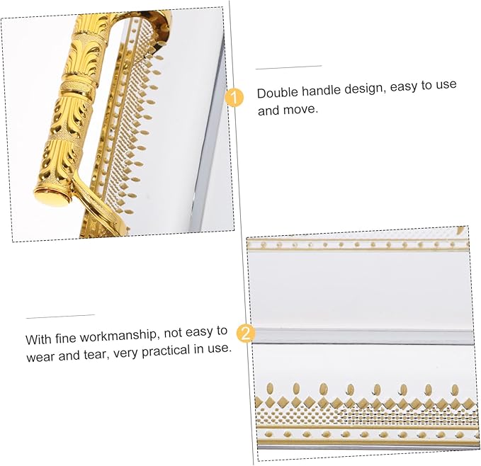 Garneck 1pc Creative European Plate Serving Tray Vintage Double Handle Buffet Tray for Home Parties and Restaurants Easy to Clean Gold Pattern for Cakes and Fruits