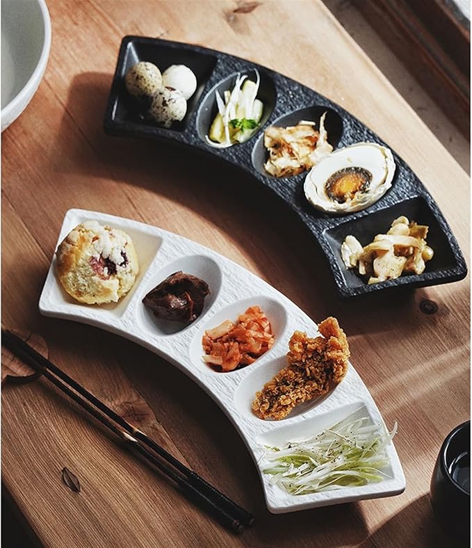 Sauce Dish Home Simple Multi-Compartment Seasoning Dish Creative Ceramic Restaurant Sauce Dish Appetizer Dish Snack Dish Snack Plate(White)