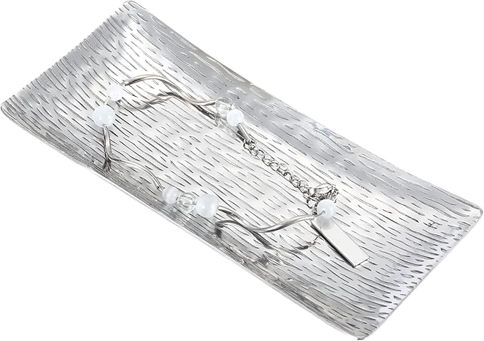 uxcell Decorative Tray, 5.7x2.7 Stainless Steel Rectangular Glossy Serving Tray with Streak Grain Pattern for Dessert Napkin Towel Candle Jewelry Bathroom Platter, Stackable, Silver