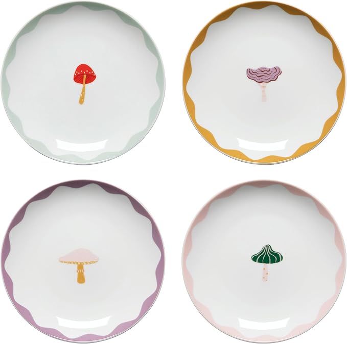 Now Designs Danica Jubilee Appetizer Plates (Set of 4) | Mushroom Gems