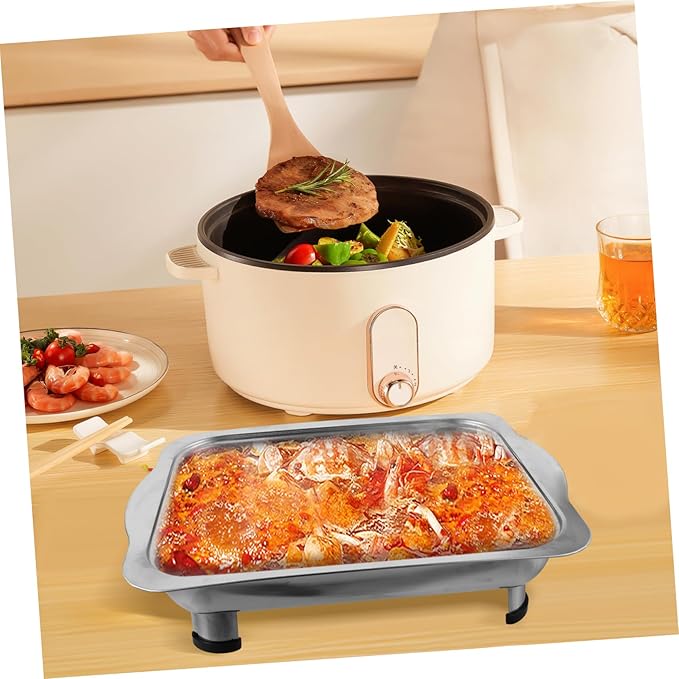 Luxshiny Stainless Steel Dinner Plate Divided Serving Tray with Lid Reusable Serve Large Serving Tray Chilled Food Trays with Lids s with s Fancy Food Silver