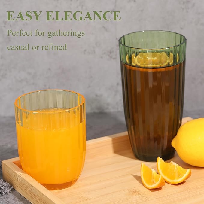 AKMQYM Acrylic Clear Highball Plastic Cups | Plastic Reusable Tumblers 15oz & 20oz (Set of 8) | Stackable | BPA-free Tumblers | Shatterproof | Top-rack Dishwasher Safe
