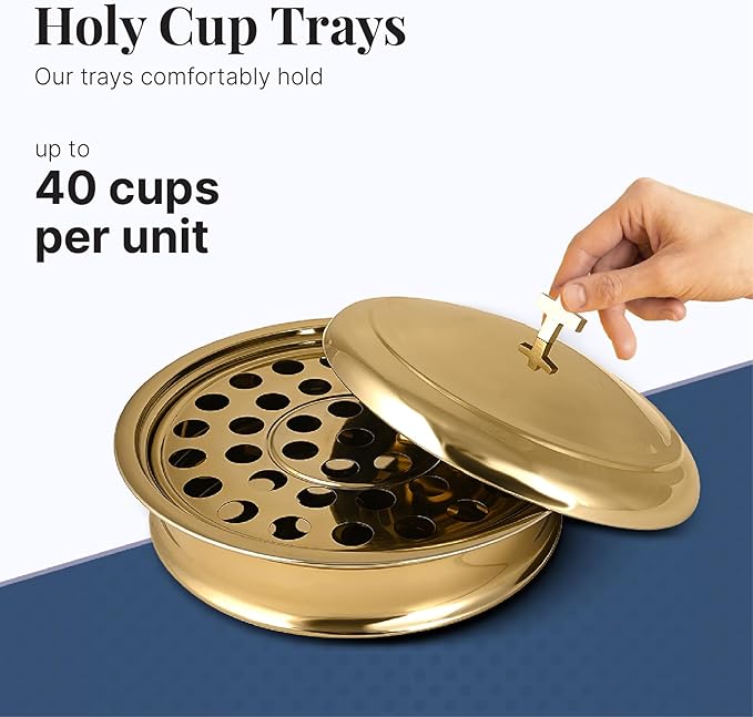 Communion Ware Holy Serving Tray Including Center Bread Plate with A Cover - Stainless Steel (Brass Mirror)