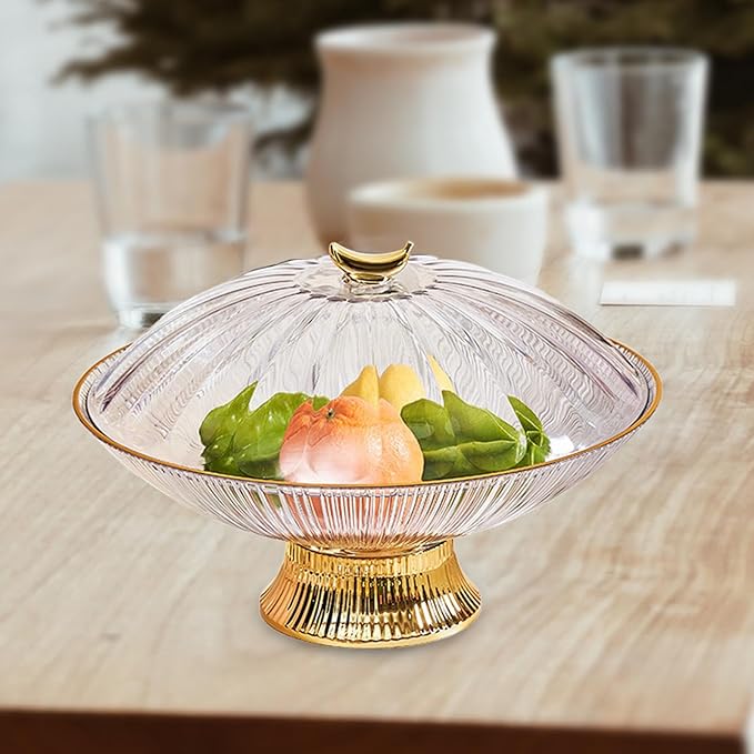 Serving Tray Footed Cake Plate Organizer Decorative Holder W/Lid Nuts Dessert Storage Tray Fruit Plate for Household Tabletop, Silver/284 (Color : Gold)