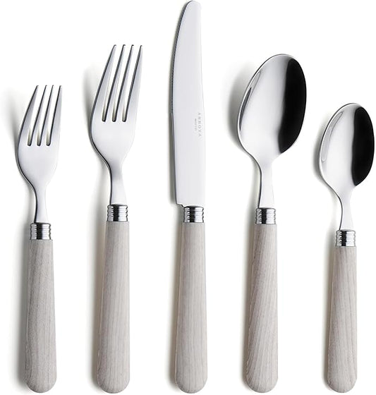 ANNOVA Silverware Set Stainless Steel Colorful Tableware Kitchen Flatware Set Utensils, Includes Dinner Knives, Forks, Spoons, Salad Forks & Dessert Spoons (Wood, 20 Pieces)