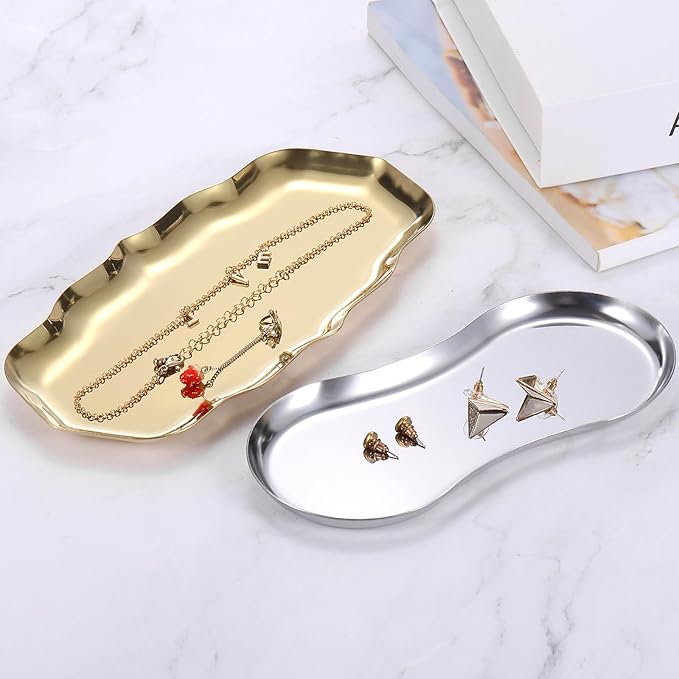uxcell Stainless Steel Decorative Tray 8.6" x 4.3" Wave Serving Tray Suitable for Jewelry Coffee Table Bar Kitchen Countertop Bathroom Tableware, Multicolor