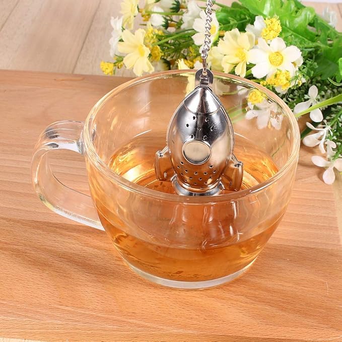 Stainless Steel Tea Strainer, Rocket Ship Tea Infuser with Chain, Rocket Shape Loose Tea Filter for Leaf Herbal Spice Brewing Steeping Home Teaware Accessories