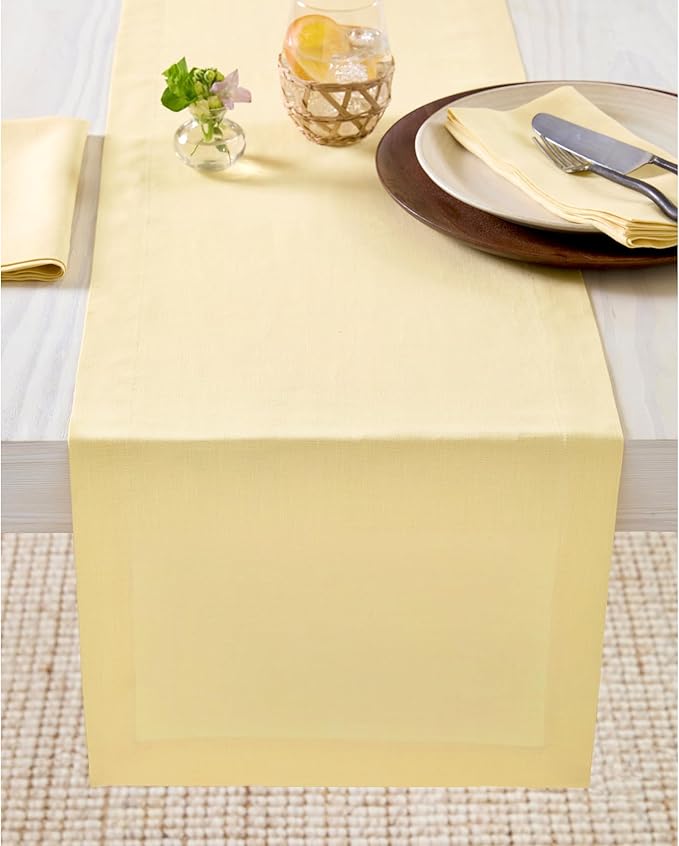 Solino Home Linen Table Runner 60 Inches - 100% Pure Linen Golden Straw Table Runner 14 x 60 Inch Ideal for Dresser and Coffee Tables - Fete