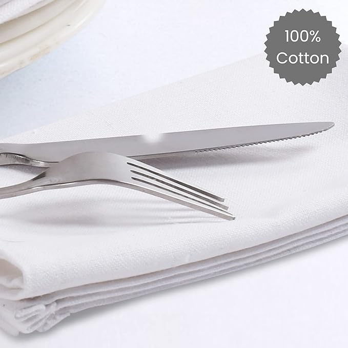 Set of 12 Cloth Dinner Napkins 100% Cotton - Soft Durable Washable - Ideal for Farmhouse Party Weddings Christmas Easter - Perfect Everyday Use Table Linen Cloth Napkins White 17x17