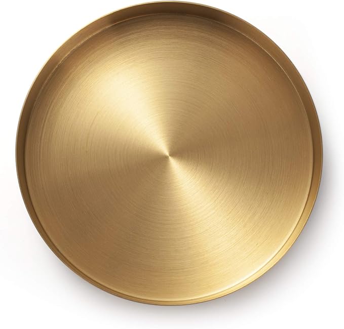 Round Gold Tray Stainless Steel Jewelry, Make up, Candle Plate Decorative Tray (5.5 inches)