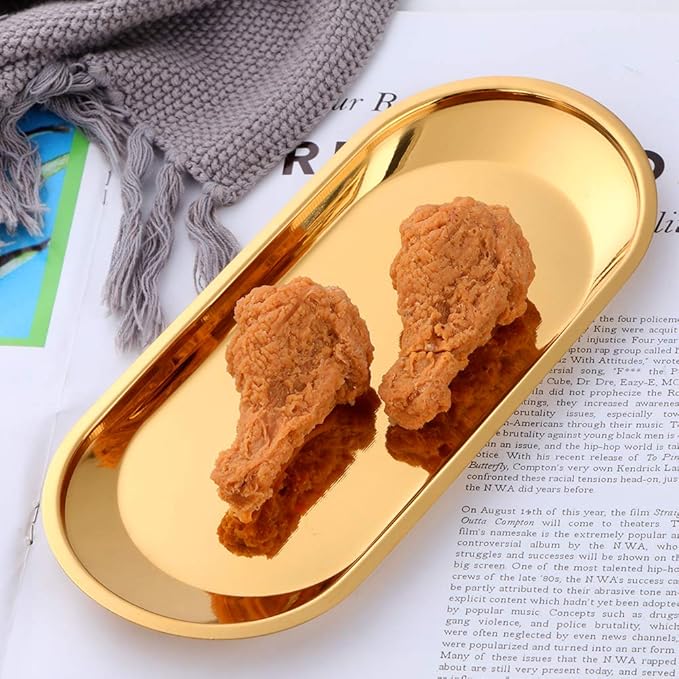 Buyer star Gold 2PCS 9inch Stainless Steel Oval Tray Fruit Trays Storage Tray Dish Plate Cosmetics Jewelry Decorative Organizer