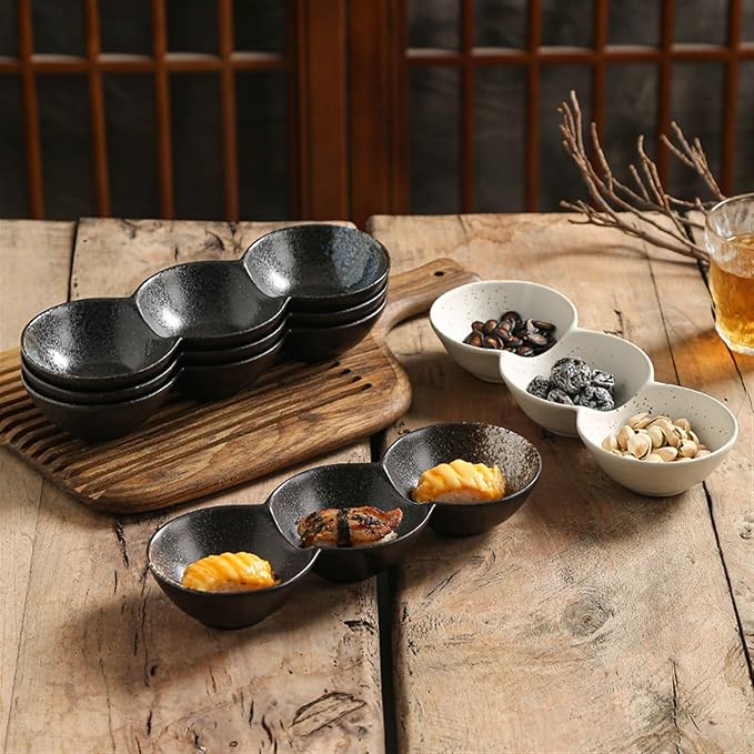 Sauce Dish 1 Piece Dipping Bowl Multi-Compartment Plate Ceramic Compartmentalized Grilled Meat Seasoning Flavor Hot Pot Snack Bowl Dish Snack Plate(G), ZCL2024