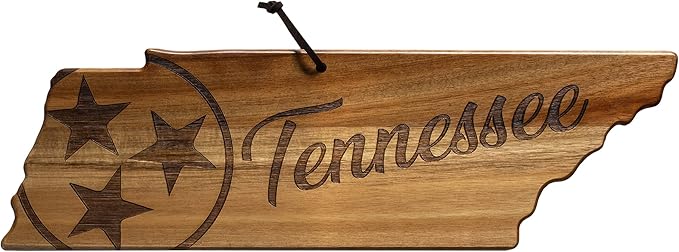 Totally Bamboo Rock & Branch Origins Series Tennessee State Shaped Cutting Board and Charcuterie Serving Tray, Includes Hang Tie for Wall Display