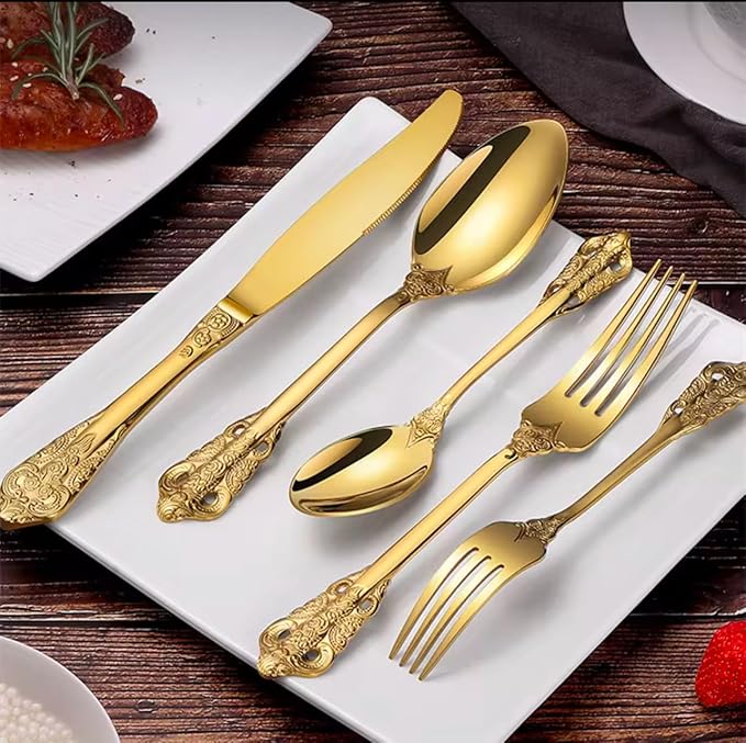 Gold Silverware Set, 30-Piece Flatware Set for 6, 304 Stainless Steel Gold Cutlery, Mirror Polished, Dishwasher Safe Modern Tableware