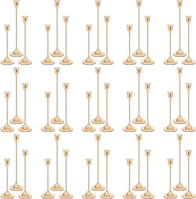 Candlestick Holders 45 PCS, Metal Taper Candle Holder, Gold Candle Holders for Pillar Candles, Vintage Dining Table Centerpiece Decorations for Wedding Party Christmas Halloween Decor